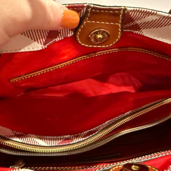 Dooney & Bourke Coated Cotton Brielle Tote in the Cranberry Plaid - Picture 7 of 11